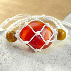 Handmade White Macrame Carnelian <b>Bracelet</b> Natural Red Crystal <b>Adjustable</b> Boho <b>Bracelet</b> with Wooden Beads for Women - Product Image 3