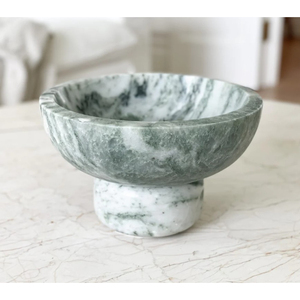 Luxury Handcrafted <b>White</b> Marble Pedestal <b>Bowl</b> with Square Base Modern Minimalist Natural Stone Centerpiece Decorative <b>Bowl</b> - Product Image 6