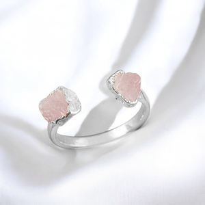925 Silver Rose <b>Quartz</b> Birthstone <b>Ring</b> Gold Plated | Handmade Gemstone Adjustable <b>Ring</b> - Product Image 1