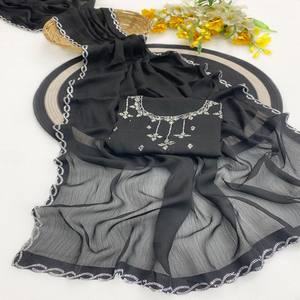 Sari en soie Chinon de qualité supérieure VASTRA COTTAGE avec broderie de pierres Zharkan et blouse de créateur brodée - Product Image 2