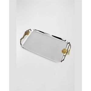 Bandeja de Servir de Acero Inoxidable Martillado de Lujo con Asas Decorativas de Ramas de Orquídea Doradas, Plato Metálico Decorativo para Bodas, Hoteles y Hogares - Product Image 3