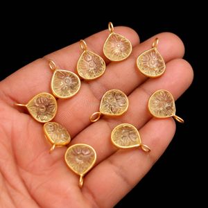 Pendentif en forme de fleur de quartz citron naturel, charme en argent sterling 925, pierre précieuse sculptée à la main, pendentif en forme de cœur pour la création de bijoux, 12 mm - Product Image 2