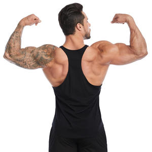<b>Men</b> Tank Tops Fitness Singlet Solid Color Breathable Knitted O-Neck Tank Top Casual Wear <b>Black</b> Bodybuilding Workout - Product Image 3