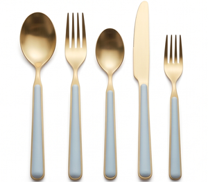 Ensemble de couverts modernes en or avec manches en céramique, finition mate, passe au lave-vaisselle, pour mariage, cuillère, fourchette, couteau, pour la cuisine - Product Image 1
