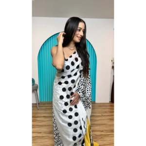 ساري أبيض جاهز للارتداء بطباعة رقمية جميلة من FB، وزن 800 جرام، مقاس <span class=keywords><strong>M</strong></span> للحفلات والمناسبات - Product Image 5