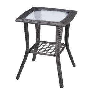 Tavolo da Patio in Vimini Grigio con Piano in Vetro per Uso Interno/Esterno - Product Image 1