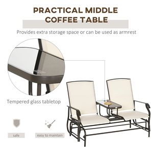 Panca a Dondolo da Esterno per 2 Persone con Tavolino Centrale, Panca in Ferro per Giardino, Veranda, Colore Beige per Uso in Cortile - Product Image 4