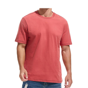 Camiseta Casual de Algodón Roja para Hombre, Cuello Redondo, Corte Regular, Color Sólido, Estilo Jersey Tejido Liso - Product Image 1