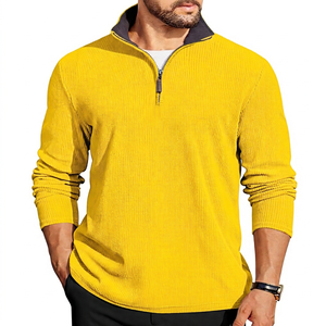 Herren Beige Viertelreißverschluss Strickpullover Regular Fit Einfarbig Stehkragen Lässige Herbstkleidung - Product Image 2