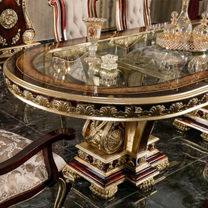 Imperial Plaza <b>Oval</b> <b>Dining</b> <b>Table</b> Set Handmade Traditional Royal European Furniture Antique Design Red Gold Finish - Product Image 5