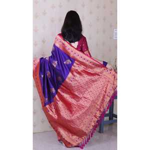 ผ้าไหมสีม่วงนุ่ม บาเนราสี ปักลายยูงทอง ซารีทอแบบอินเดียและปากีสถาน เสื้อผ้าอินเดียและปากีสถาน ผ้าทอชั้นดี 650 กรัม - Product Image 3