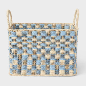 Rectangular Paper <b>Basket</b> Wicker <b>Storage</b> Bin Decorative Organizer <b>Basket</b> <b>With</b> Handles For Laundry <b>Shelf</b> Home <b>Storage</b> Solution - Product Image 1