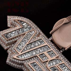 Joyería de Moda, Colgante con Nombre Personalizado, Forma de Baguette de Lujo, Moissanita, Plata 925, Chapado en Oro de 18K, Colgante con Letras Hip Hop - Product Image 5