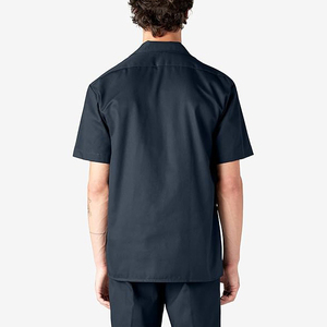 Ensemble de vêtements de travail pour homme, bleu marine, manches courtes, chemise boutonnée en coton et pantalon, couleur unie, décontracté, respirant, coupe classique, été - Product Image 5