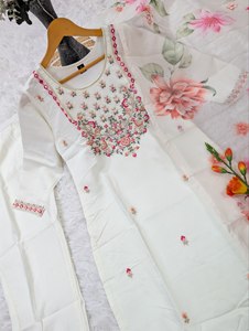 White Floral Printed Cotton Salwar Kameez With Dupatta For Women Traditional Indian Pakistani Casual Wear <b>Ankle</b>-Length Regular F - Product Image 5