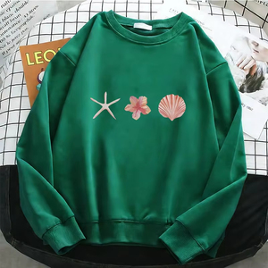 Sweat-shirt à capuche professionnel pour femmes, imprimé floral étoile de mer et coquillages, sweat-shirt chaud en polaire, pull doux à col rond pour femmes - Product Image 3