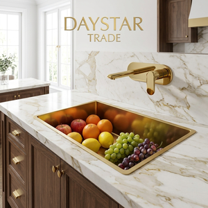 Évier de cuisine rectangulaire Daystar Trade en laiton martelé fait main, finition brossée, à quatre trous, à encastrer, sur mesure - Product Image 3