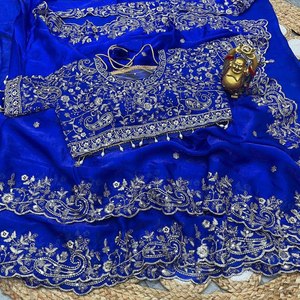 Designer Organza <b>Tissue</b> Saree for Women Heavy Embroidery Sequin Work <b>Wedding</b> Party Wear Ethnic Saree with Blouse - Product Image 3