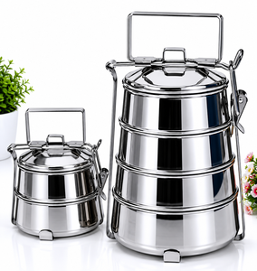 DHEER INTERNATIONAL STAINLESS STEEL 202 GRADE FOOD GRADE PYRAMID TIFFIN <b>Round</b> 3 COMPARTMENT FOLDABLE LEAK PROOF LUNCH <b>BOX</b> - Product Image 3