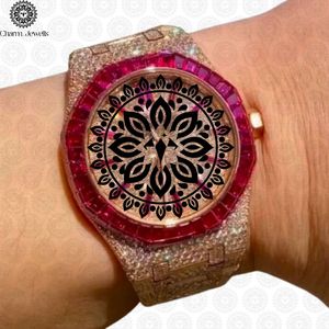 Montre de luxe pour homme en acier inoxydable Charm Jewells, mouvement mécanique analogique 40 mm, verre saphir, bracelet avec lunette rose, 10 bars - Product Image 3