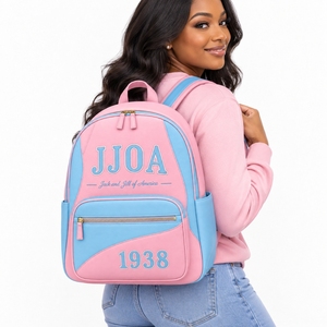 กระเป๋าเป้สะพายหลัง JJOA Jack and Jill of America สีชมพูฟ้า ปักลาย สำหรับโรงเรียนและการเดินทาง  แบบขายส่ง รับทำตามสั่ง  พร้อมบริการสลักชื่อส่วนตัว - Product Image 3