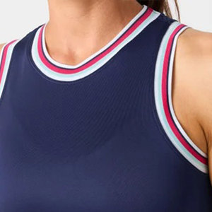 Uniformes d'équipe de cheerleading, uniformes de cheerleading personnalisés avec couleurs, logos et designs élégants personnalisés, bleu marine rose sans manches, tennis - Product Image 2