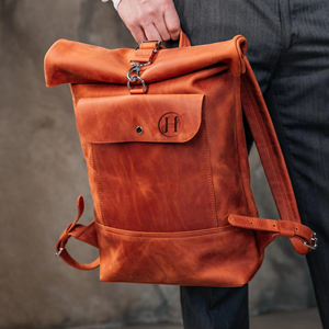 Vintage Style <b>Leather</b> Roll Top <b>Backpack</b> Genuine Cowhide Travel Rucksack Mens Laptop Bag Rugged Build New LTBP-0135 - Product Image 1