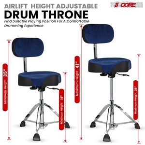 5 Core <b>Drum</b> Throne w Backrest 4" Padded Stool Airlift 25" Adjustable Drummer Stool 441Lb Capacity - Product Image 3
