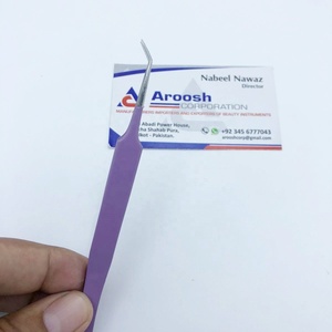 Pinzas de pestañas moradas de 45 grados de acero inoxidable sostenible de alta calidad al por mayor con punta puntiaguda de logotipo personalizado - Product Image 1