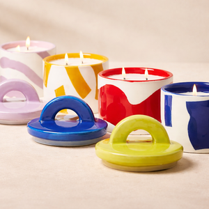 Vaso de Cerámica Artístico para Velas, Diseño Abstracto a Color, Múltiples Mechas, Larga Duración, Tapa Incluida, Decoración de Lujo para el Hogar, Regalo Premium - Product Image 1