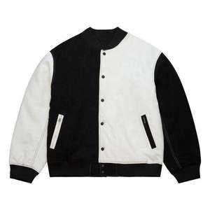Wholesale New Design Baseball Varsity Jacket Men Standard Fleece Custom Embroidery <b>Covered</b> <b>Button</b> Tops Stand Collar Front Logo - Product Image 3