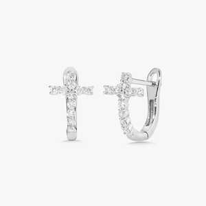 Pendientes de Aro Cruzados Elegantes para Uso Diario, Lujosos y Delicados, de Oro Sólido de 14K y 18K, con Diamantes Cultivados en Laboratorio de Corte Redondo, Tipo Huggies con Bisagra, Fabricación Propia - Product Image 3