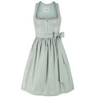 Gaun Dirndl Vintage Wanita Model A-Line Midi Tanpa Lengan Tanpa Tali Warna Abu-abu Polos Dengan Sabuk Dan Keliman Melebar Bahan Satin Tenun