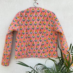 Customised <b>Women</b> Quilted Cotton <b>Jacket</b> Floral Print Full Sleeve V Neck <b>Spring</b> Outerwear - Product Image 4