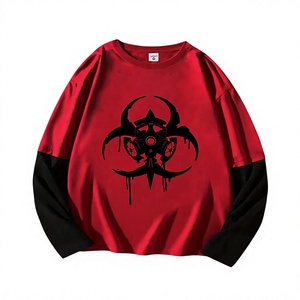 <b>Top</b> Trending Simple Plain Custom Shirt Unisex Red Black Contrast Biohazard Gas Mask Print Long Sleeve Shirt Double <b>Layer</b> Sleeves - Product Image 1