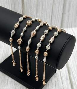 22K Two Tone <b>Solid</b> <b>Gold</b> Classic Italian Fusion Link Bracelet for Unisex with Lobster Clasp - Product Image 2