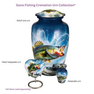 Urna Funeraria para Cremación 'Vamos a Pescar' - Blanca, Capacidad de 200 Pulgadas Cúbicas, Estilo Americano con un Pescador Atrayendo la Gran Captura - Product Image 2