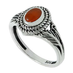 Anillo Bohemio de Plata de Ley 925 con Corte Oval Brillante y Piedra Preciosa de Cornalina Natural, Anillos Grabados, Joyería Unisex, Regalo - Product Image 1