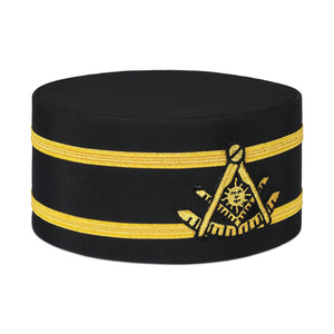 Gorra de Regalia con Banda Dorada y Símbolo del Sol Bordado (Cuadrado y Compás), Gorra de Corona de Maestro de Logia Azul con Ribete Negro y Dorado Bordado - Product Image 2