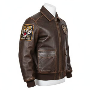 Blouson aviateur vintage en cuir véritable marron 2026 avec broderie personnalisée, style motard et pilote, rétro, pour homme et femme - Product Image 3