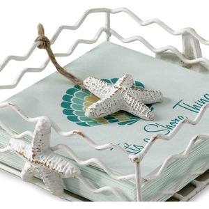 Porta Servilletas y Porta Pañuelos Metálico Cuadrado Blanco con Decoración de Estrella de Mar, Diseño Zen Asiático, Hecho a Mano, Impermeable - Product Image 3