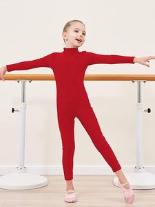 Justaucorps rouge à manches longues et col roulé pour filles, tenue de danse pour l'entraînement, gymnastique, justaucorps pour enfants, justaucorps intégral - Product Image 2