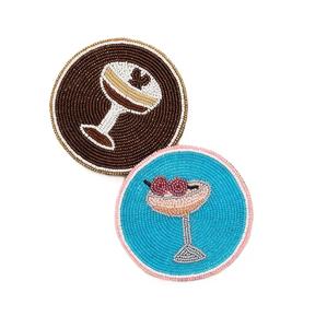 Posavasos bordado a mano con cuentas de semillas multicolor, posavasos clásico bordado con cuentas de semillas - Product Image 1