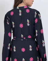 Nouvelle Robe Mini Trapèze Tendance à Imprimé Jardin Tissé, Ourlet Étages et Taille Élastique pour Femme – Élégante, Légère et Écologique à Manches Longues