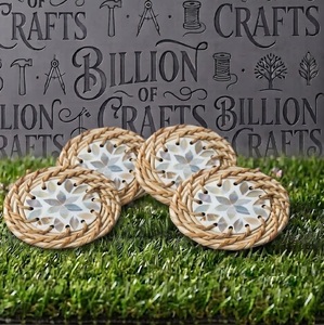 Handcrafted MOP Inlay Rattan Coasters | Wholesale Eco Friendly Jute Cane <b>Cup</b> <b>Mats</b> Set - Product Image 4