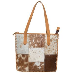 Bolso de mano para mujer, de cuero, con diseño geométrico, hecho a mano, con pelo de vaca, bandolera, con cremallera. - Product Image 3