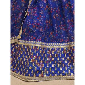 Blue Organza Reception Wear Lehenga Choli Magnifiquement Ensemble pour femme imprimé numériquement - Product Image 2
