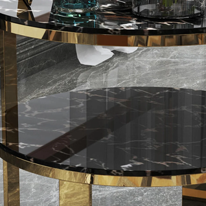 Barware <b>Storage</b> Center <b>Table</b> Modern Furniture Black Marble Top Round Center <b>Table</b> Gold Plated for Living Room, Hotel - Product Image 4