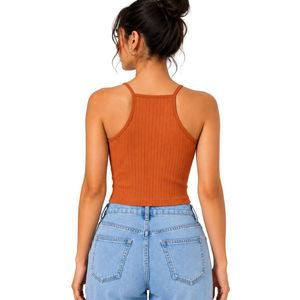 Camiseta Corta de Punto Acanalado para Mujer, Color Naranja Óxido, Personalizada por el Fabricante, sin Mangas, con Tirantes Finos, Ajustada, Informal, de Verano, OEM - Product Image 2