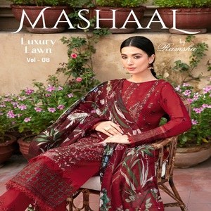 Soldes Exceptionnelles sur l'Ensemble Salwar Kameez Original Indien-Pakistanaise en Coton Pur Brodé Lourd Non Cousu de Ramsha pour Femmes Adultes - Product Image 2